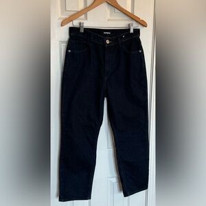 Express Cropped Straight High Rise Women's Dark Blue Wash Denim Jeans Size 8R